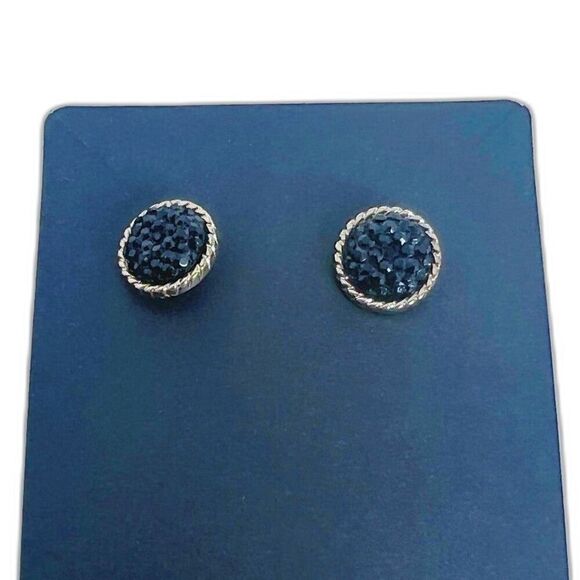 Vintage Black Clustered Stone Gold Rim Earring - Picture 1 of 3